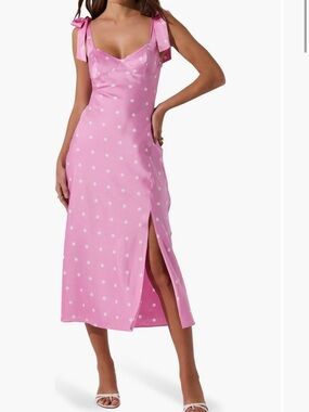Astr Pink Polka Dot Tie-Shoulder Dress